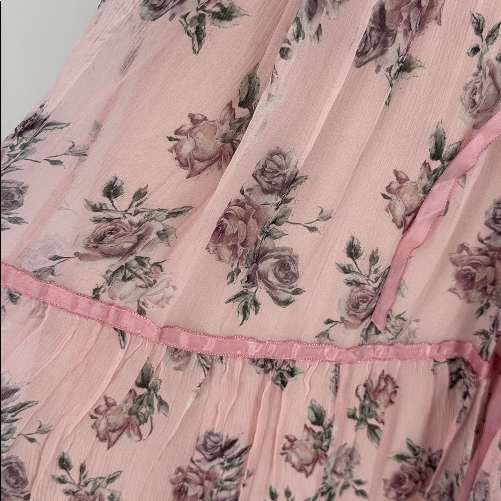 LoveShackFancy Silk Pink Floral Roses & Bows Dress - Picture 5 of 10